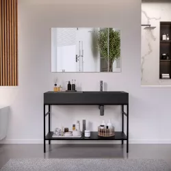 Mobile bagno a terra 120 cm nero opaco con lavabo antracite in resina dx e specchio - Axis