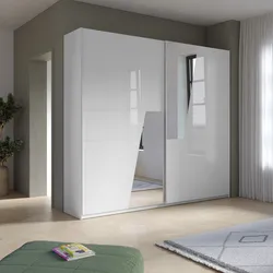 Armadio 275x240h cm con specchio e 2 ante scorrevoli bianco lucido - Maika