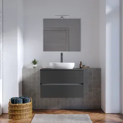 Mobile bagno portalavabo sospeso con cassetti 80 cm antracite e specchio - Cuki