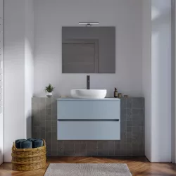 Mobile bagno portalavabo sospeso con cassetti 80 cm carta da zucchero e specchio - Cuki