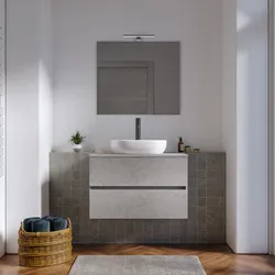 Mobile bagno portalavabo sospeso con cassetti 80 cm grigio pietra e specchio - Cuki