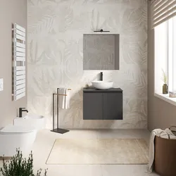 Mobile bagno portalavabo sospeso con ante 70 cm antracite e specchio - Cuki