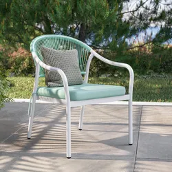 Poltrona da esterno in alluminio bianco con schienale in corda e cuscino verde tiffany - Eivissa