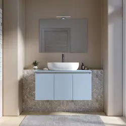 Mobile bagno portalavabo sospeso con ante 100 cm carta da zucchero con specchio - Cuki