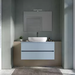 Mobile bagno portalavabo sospeso con cassetti 100 cm carta da zucchero con specchio - Cuki