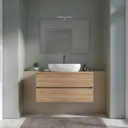 Mobile bagno portalavabo sospeso con cassetti 100 cm rovere gold con specchio - Cuki