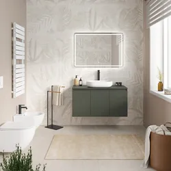 Mobile bagno portalavabo sospeso con ante 100 cm verde cemento - Cuki