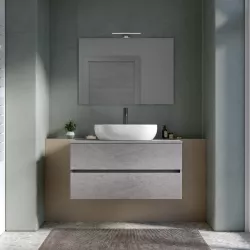 Mobile bagno portalavabo sospeso con cassetti 100 cm grigio pietra con specchio - Cuki