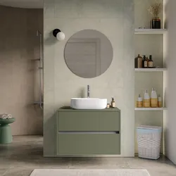 Mobile bagno portalavabo sospeso con cassetti 70 cm verde cemento con specchio - Dedalo