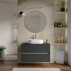 Mobile bagno portalavabo sospeso con cassetti 90 cm antracite opaco con specchio - Dedalo