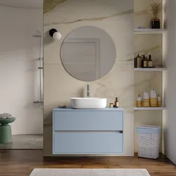 Mobile bagno portalavabo sospeso con cassetti 90 cm carta da zucchero con specchio - Dedalo