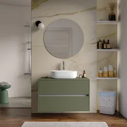 Mobile bagno portalavabo sospeso con cassetti 90 cm verde cemento con specchio - Dedalo