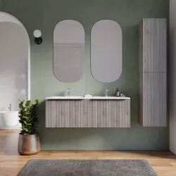 Mobile bagno sospeso 120 cm rovere iron effetto cannettato con lavabo in ceramica e specchio - Lameck