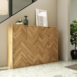 Scarpiera 160x114h cm rovere chiaro effetto parquet con maniglie nere e 4 ante - Mufasa