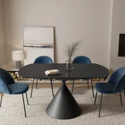 Tavolo allungabile 150x90-150 cm meccanismo girevole con top in ceramica nero e base in metallo - Optimus