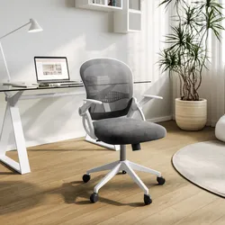 Poltrona da ufficio girevole in tessuto mesh grigio con braccioli bianchi - Vanguard