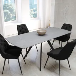 Tavolo allungabile 120-180x80 cm top in ceramica grigio scuro con gambe in metallo nero - Cormac