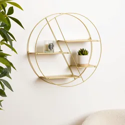 Libreria sospesa rotonda 50 cm in metallo oro