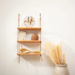 Libreria sospesa 60x105h cm in legno di hevea naturale e corda