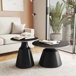 Set 2 tavolini tondi 50 e 70 cm in ceramica nero portoro e base nero - Mikado