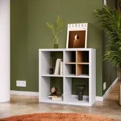 Libreria modulare 74x74h cm bianco con divisorio effetto rovere - Tactik