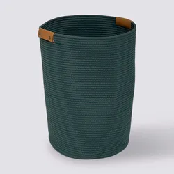 Cesto portabiancheria 80 L in cotone e similpelle verde