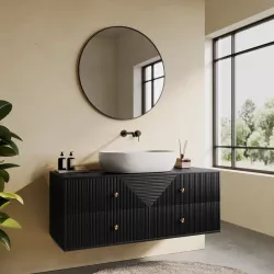 Mobile bagno portalavabo 120 cm 2 cassetti in legno di mango effetto cannettato nero - Dunkel