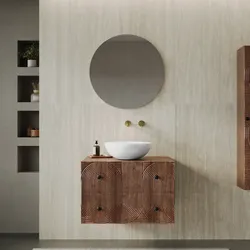 Mobile bagno portalavabo 70 cm 2 cassetti in legno di mango effetto cannettato - Alisha