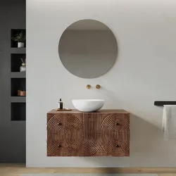 Mobile bagno portalavabo 90 cm 2 cassetti in legno di mango effetto cannettato - Alisha