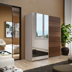 Armadio 203x223h cm cashmere con 2 ante scorrevoli rovere deciso e specchio - Alen