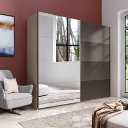 Armadio 251x223h cm cashmere con 2 ante scorrevoli bronzo e specchio - Alen