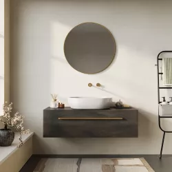 Mobile bagno portalavabo 120 cm con cassetto bronzo in legno di mango e specchio - Lyle