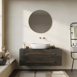 Mobile bagno portalavabo 120 cm 2 cassetti bronzo in legno di mango con specchio - Lyle