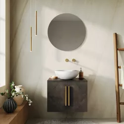 Mobile bagno portalavabo 60 cm 2 ante bronzo in legno di mango con specchio - Lyle