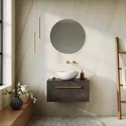 Mobile bagno portalavabo 70 cm con cassetto bronzo in legno di mango e specchio - Lyle