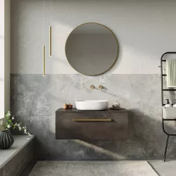 Mobile bagno portalavabo 90 cm con cassetto bronzo in legno di mango e specchio - Lyle