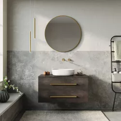 Mobile bagno portalavabo 90 cm 2 cassetti bronzo in legno di mango con specchio - Lyle