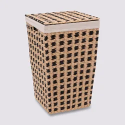 Cesto portabiancheria 40 L quadrato in corda naturale e nero