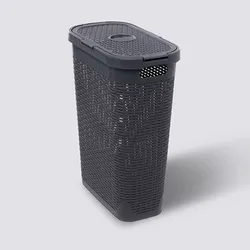 Cesto portabiancheria 40 L salvaspazio in polyrattan antracite - Birba