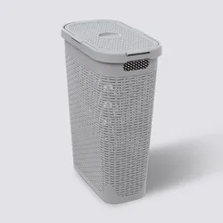 Cesto portabiancheria 40 L salvaspazio in polyrattan grigio chiaro - Birba