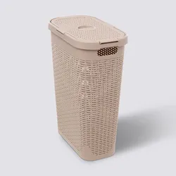 Cesto portabiancheria 40 L salvaspazio in polyrattan tortora - Birba