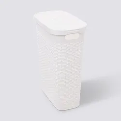 Cesto portabiancheria 40 L salvaspazio in polyrattan bianco - Birba