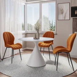 Tavolo rotondo 110 cm con top in pietra sinterizzata effetto marmo bianco - Twirl