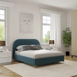 Letto matrimoniale 160x190 cm in tessuto petrolio con contenitore e piedini oro - Layz