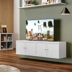 Mobile porta tv sospeso 147x39h cm bianco con 4 ante - Tactik