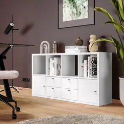 Mobile multiuso modulare 143x74h cm bianco con 2 ante e 4 cassetti - Tactik