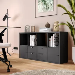Mobile multiuso modulare 143x74h cm antracite con 2 ante e 4 cassetti - Tactik