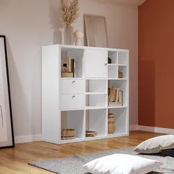 Libreria modulare 108x108h cm bianco con 2 cassetti e 1 anta - Tactik