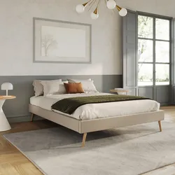 Letto matrimoniale sommier 160x200 cm in tessuto effetto maglia beige - Anker