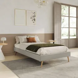 Letto una piazza e mezza sommier 120x200 cm in tessuto effetto maglia grigio chiaro - Anker